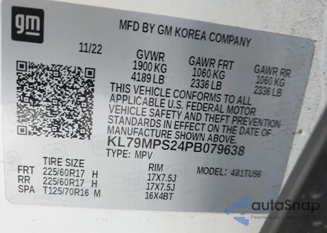 2023 Chevrolet Trailblazer Fwd Lt from USA, damaged, VIN KL79MPS24PB079638